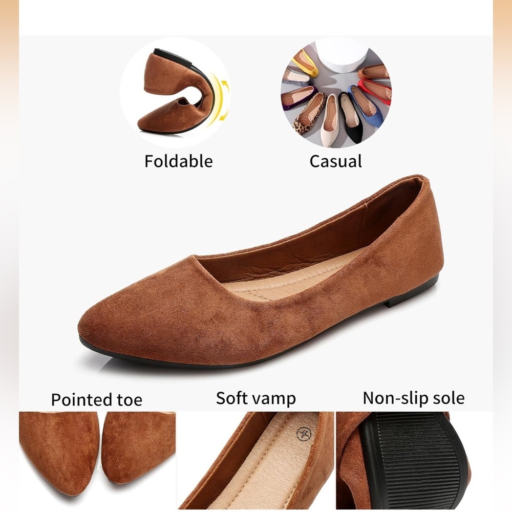 Women's Pointed Toe Faux-Suede Flats in Rust Brown - Picture 12 of 15